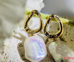 14K Gold Earrings with Baroque Pearls 4cm