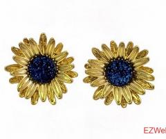 Vintage Sunflower Stud Earrings in 18K Gold